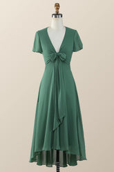 Knot Front Green Chiffon Long Bridesmaid Dress