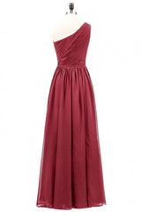 Navy Blue One Shoulder A-line Chiffon Long Bridesmaid Dress
