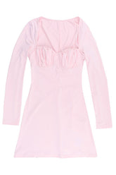 Long Sleeves Pink Short Dress