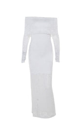 Long Sleeves White Lace Crepe Mermaid Dress