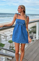 Ethel Blue Denim Tie Strap Mini Dress
