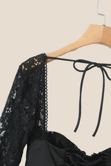 Long Sleeves Black Lace Mini Party Dress