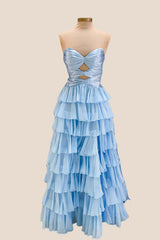 Keyholes Hot Pink A-line Ruffle Prom Dress