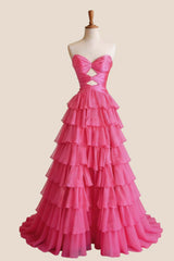 Keyholes Hot Pink A-line Ruffle Prom Dress