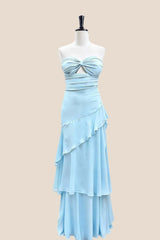 Keyhole Yellow Chiffon Ruffle Maxi Dress
