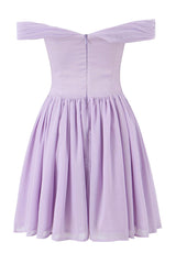 Off the Shoulder Lavender Bow Tie Short Dress