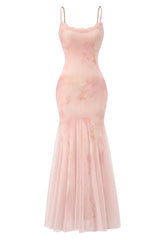 Light Pink Floral Print Mermaid Long Dress