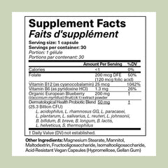 Supplement facts label on a light green background