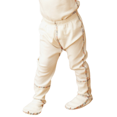 Organic cotton footed pants for kids on small child.