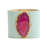 Loved Cuff - Aquamarine Leather with Pink Agate