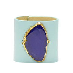LOVED CUFF - MOONSTONE WHITE LEATHER WITH BLUE AGATE – S.1.02.006.1069