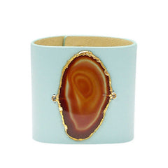 LOVED CUFF - MOONSTONE WHITE LEATHER WITH BROWN AGATE – M.1.02.001.2052