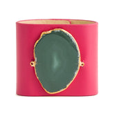 Loved Cuff - Pink Ruby Leather with Green Agate