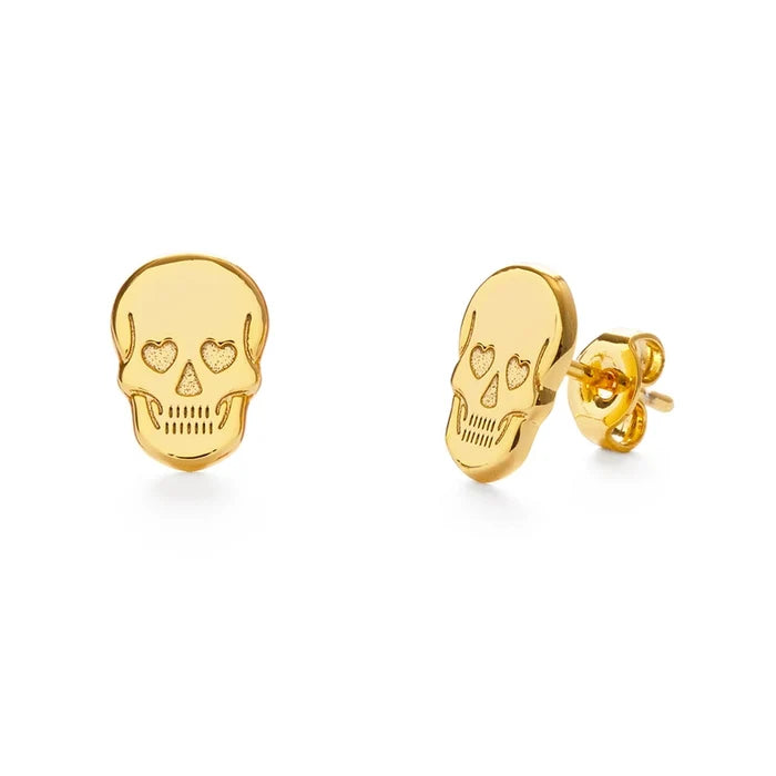 Skull with Heart Eyes Stud Earrings