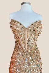 Strapless Gold Sequin Corset Tight Mini Dress