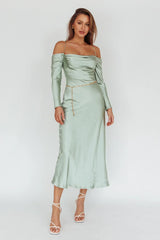 Ellory Long Sleeve Off-Shoulder Dress Sage