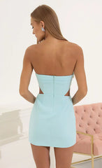 Crepe Corset Cutout Dress in Blue