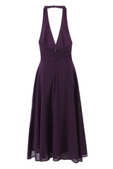 Halter V-neck Purple Long Dress