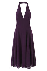 Halter V-neck Purple Long Dress