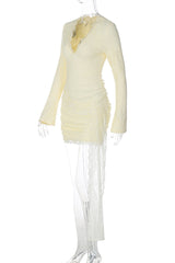 Long Sleeves Yellow Lace Tight Dress