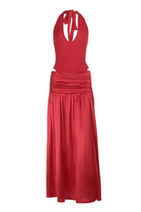 Halter Red Cutouts Long Maxi Dress
