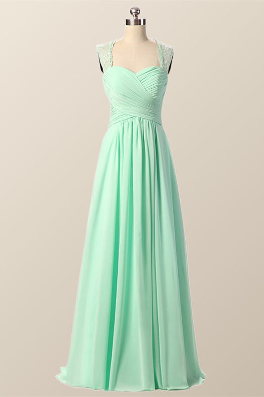 Mint Green Pleated Chiffon Long Bridesmaid Dress