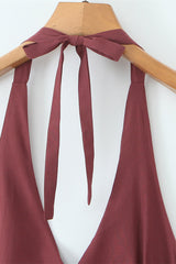 Halter Wine Red Ruffle A-line Short Dress