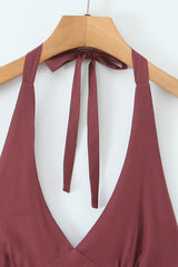 Halter Wine Red Ruffle A-line Short Dress
