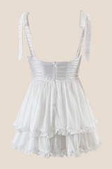 Light Blue Button Front Tiered Short Dress