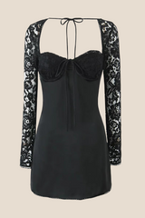 Long Sleeves Black Lace Mini Party Dress