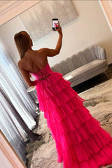 Keyholes Hot Pink A-line Ruffle Prom Dress