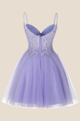 Hot Pink Straps Appliques A-line Short Dress