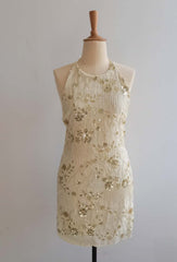 Light Yellow Halter Beaded Short Dress