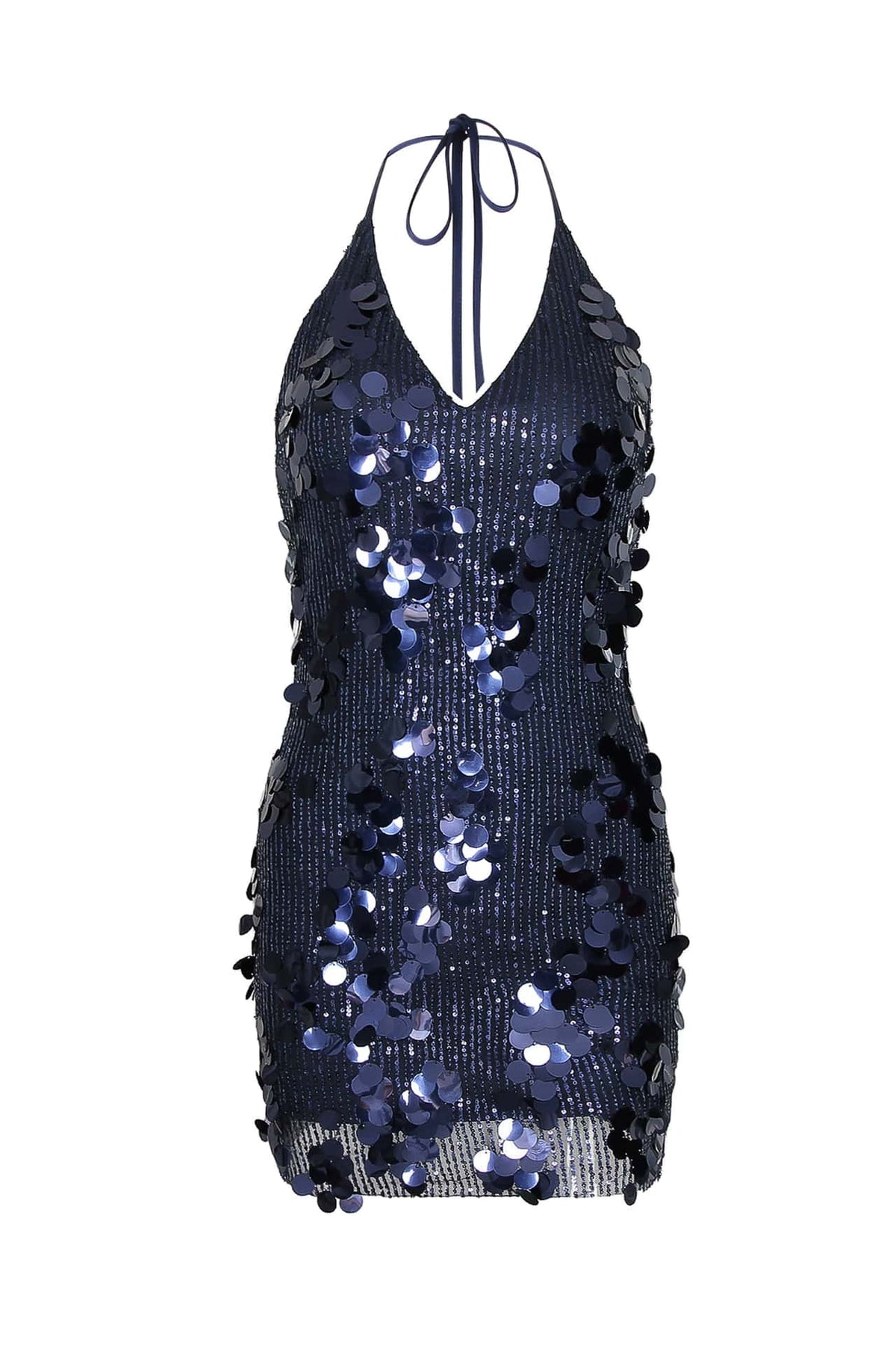 Halter Navy Blue Sequin Tight Short Dress