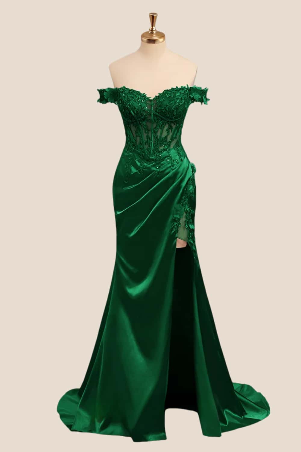 Lace Off the Shoulder Royal Blue Satin Mermaid Dress