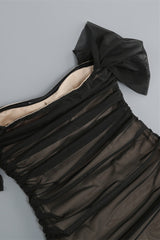 Off the Shoulder Black Ruched Fitted Long Dress
