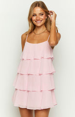 Paris Pink Ruffle Mini Dress