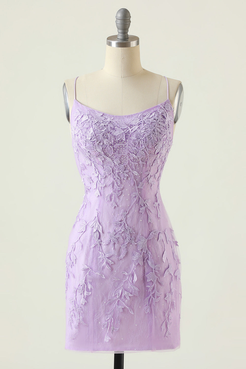 Lavender Lace Straps Tight Mini Dress