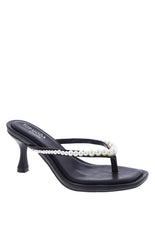 Selena Black Pearl Detail Thong Heels