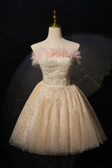 Strapless Champagne A-line Short Princess Dress