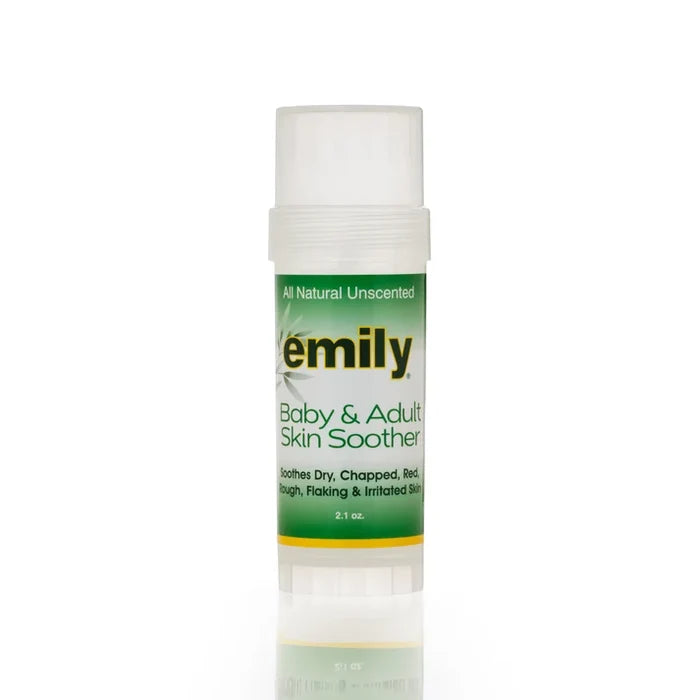 A single tube of Emily Baby & Adult Skin Soother balm on a clean white background with a soft reflection below.