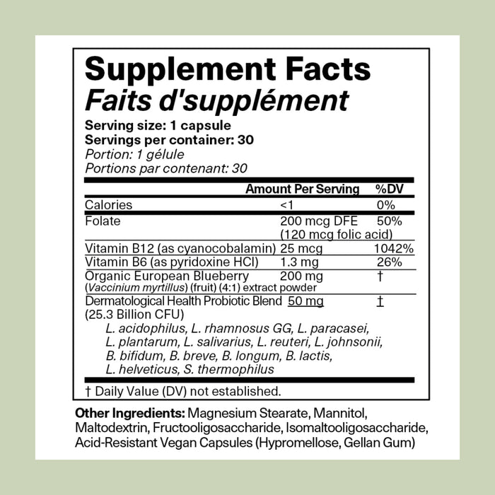 Supplement facts label on a light green background