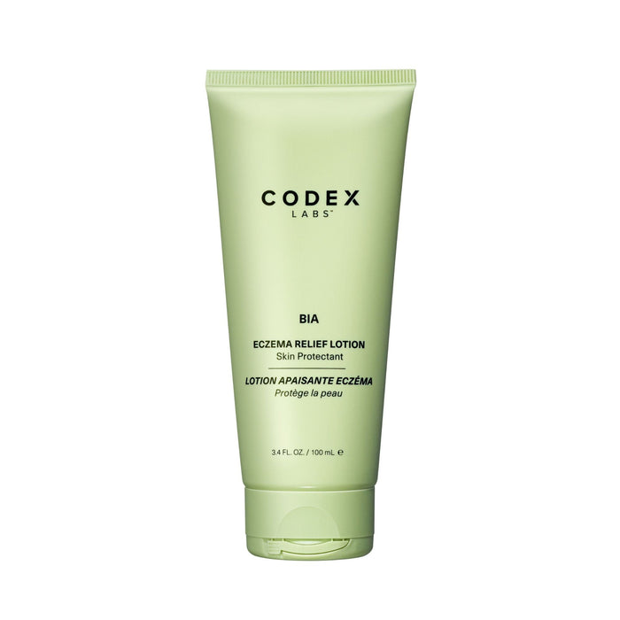 Green tube of Codex Labs BIA Eczema Relief Lotion on a white background