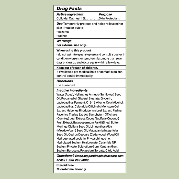 Drug facts label for a skin protectant product on a light green background