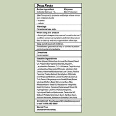 Drug facts label for a skin protectant product on a light green background