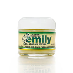 Jar of 'Emily' baby and adult skin soother on a white background