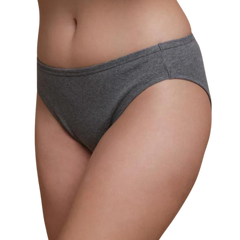 100% Organic cotton women's latex free panties in a high cut style in grey on a model.