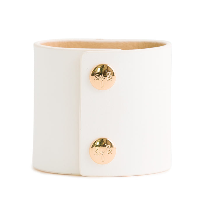 Loved Cuff - Moonstone White Leather with Brown Agate