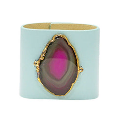 LOVED CUFF - MOONSTONE WHITE LEATHER WITH PINK AGATE – S.1.02.005.1107