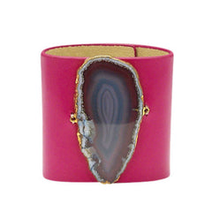 LOVED CUFF - PINK RUBY LEATHER WITH BROWN AGATE – S.1.01.002.1020
